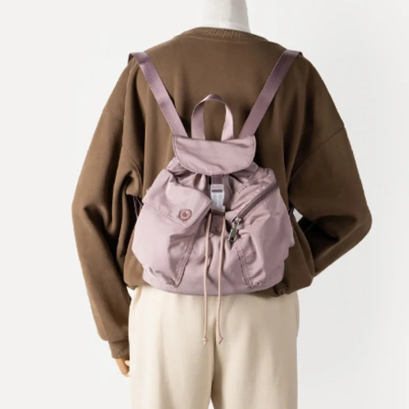 KYLETHOMASW  -  Korean Fashion Nylon Backpacks for Women 2025 New Pockets Casual School Bag Solid Simple High-capacity Portability Rucksack