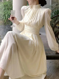 KYLETHOMASW  -  Fashion New Women Elegant Casual Long Dress Autumn Vintage A-Line Solid Party Birthday Dresses Female Clothes Robe Vestidos