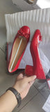 KYLETHOMASW  -  Spring New Round Toe Burgundy Cherry Red Ballet Shoes High Low Heel Bow Pumps Low Top Flat Patent Leather Small Red Shoes