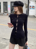 Kylethomasw Y2k White Hollow Out T-shirts for Women Long Sleeve Slim Tops with Bow Coquette Sexy Girl O-neck Aesthetic Clothes Chic