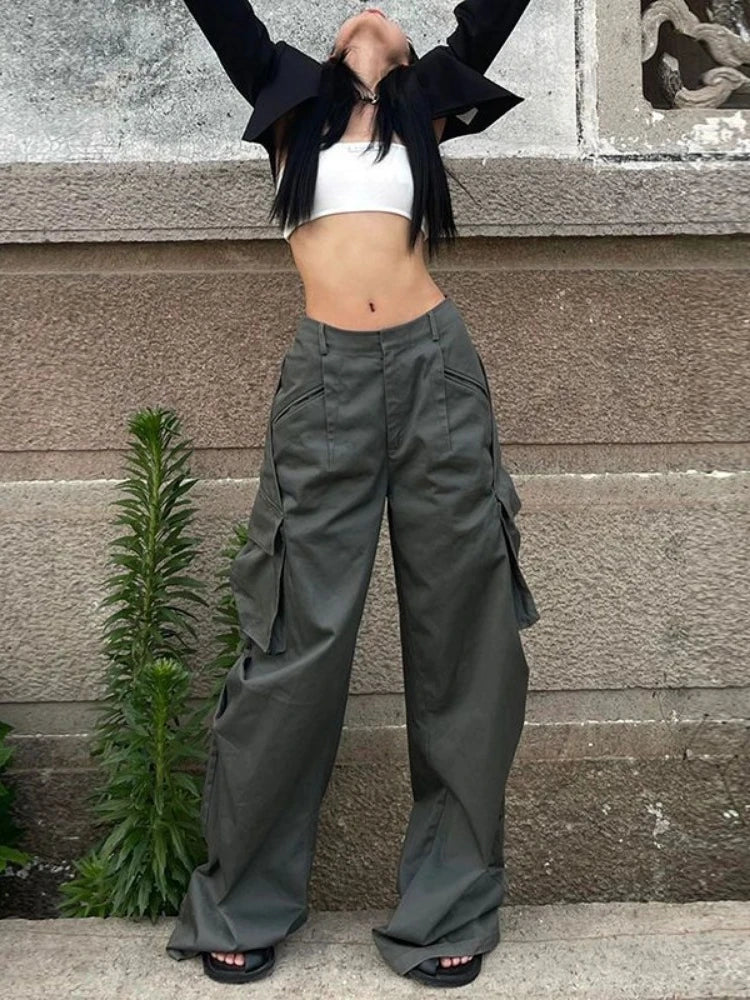 KYLETHOMASW  -  Y2k Streetwear Pockets Cargo Pants Harajuku Low Rise Baggy Straight Pants Loose American Retro Trousers Aesthetic 2024