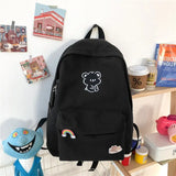 Kylethomasw Middle School Backpack for Teen Girls Cute Cartoon Black Nylon High School Bags Women Bookbag Korean Casual College Style