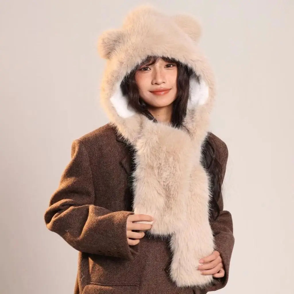 KYLETHOMASW  -  Sweet Hot Girl Scarf, Hat & Glove Sets Women's Winter Cute Faux Fur Thick Fluffy Hat Fashion Female Trendy Accessories