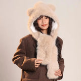 KYLETHOMASW  -  Sweet Hot Girl Scarf, Hat & Glove Sets Women's Winter Cute Faux Fur Thick Fluffy Hat Fashion Female Trendy Accessories