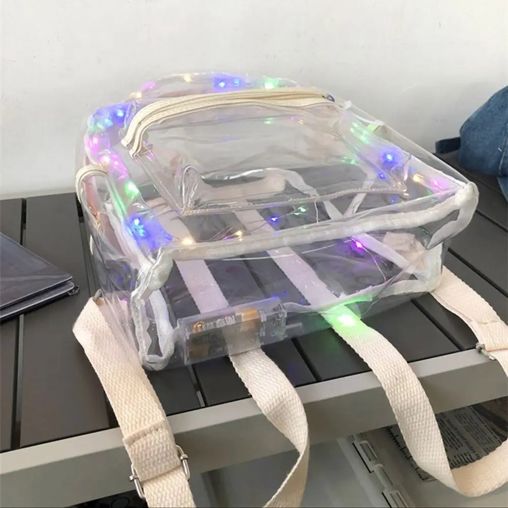 KYLETHOMASW  -  Large Capacity LED Lights Schoolbag Adjustable Straps Waterproof PVC Transparent Backpack Visible Multi-functional