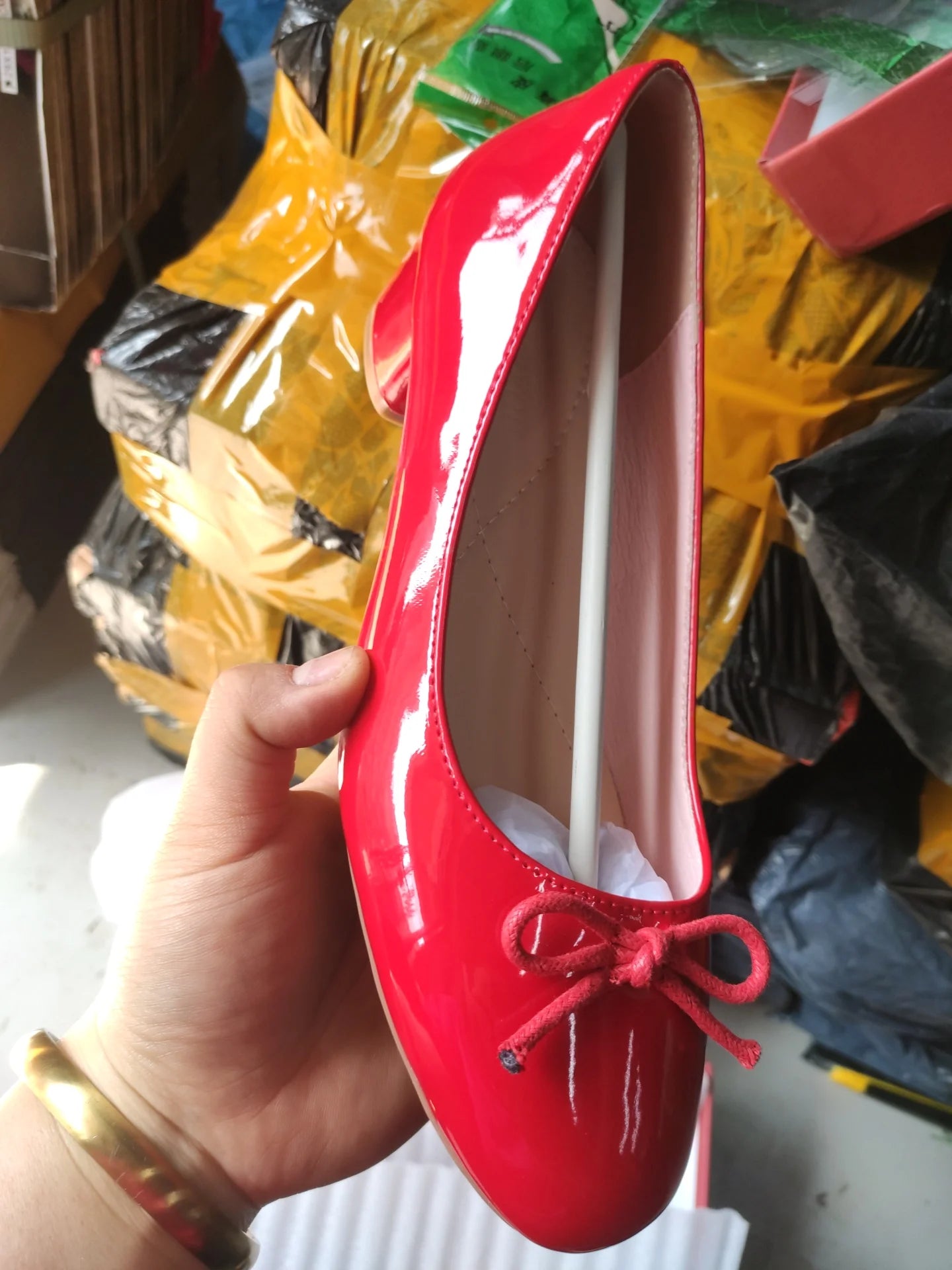 KYLETHOMASW  -  Spring New Round Toe Burgundy Cherry Red Ballet Shoes High Low Heel Bow Pumps Low Top Flat Patent Leather Small Red Shoes