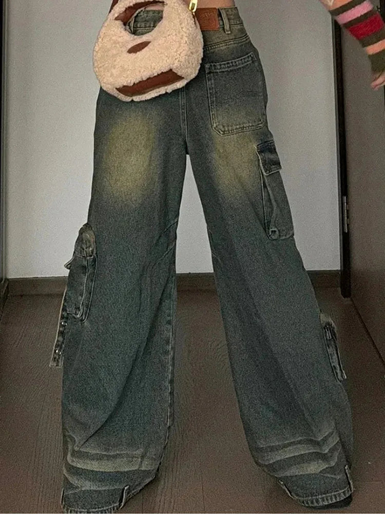 Kylethomasw Japanese Streetwear Fashion Trousers Baggy Cargo Pants Office Lady Wide Pants Casual Long Jeans Casual Vintage Cyber New Trend