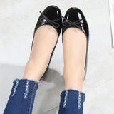 KYLETHOMASW  -  Spring New Round Toe Burgundy Cherry Red Ballet Shoes High Low Heel Bow Pumps Low Top Flat Patent Leather Small Red Shoes