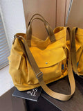 KYLETHOMASW  -  Canvas Solid Color Tote Bag, Large Capacity Multi-pocket Women's Shoulder Bag, College Style Middle School Student Crossbody Bag
