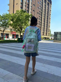 Kylethomasw New Mint Green Y2k Star Bone Decoration Monster Pendant Aesthetic Sweet Girl Backpack Preppy High-capacity School Backpack