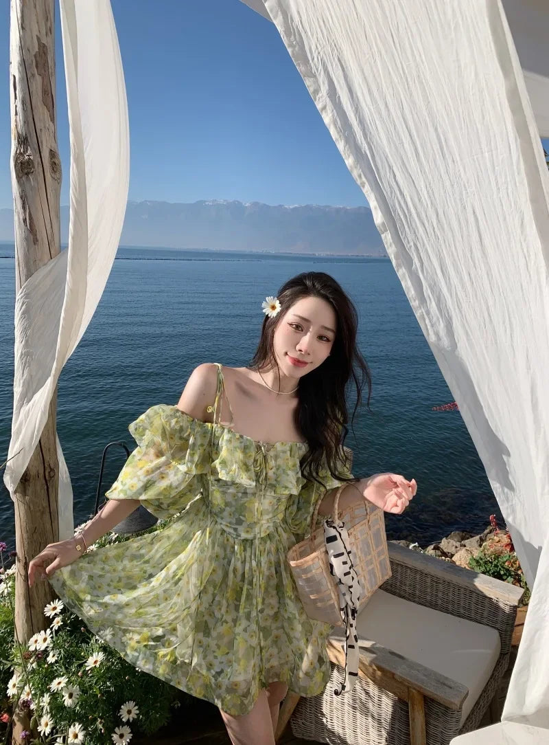 KYLETHOMASW  -  Summer Dress  New Holiday Sexy Elegant Fashion Dress Women‘s Clothing Party Female Short Korean Beach Outfits Floral Dresses