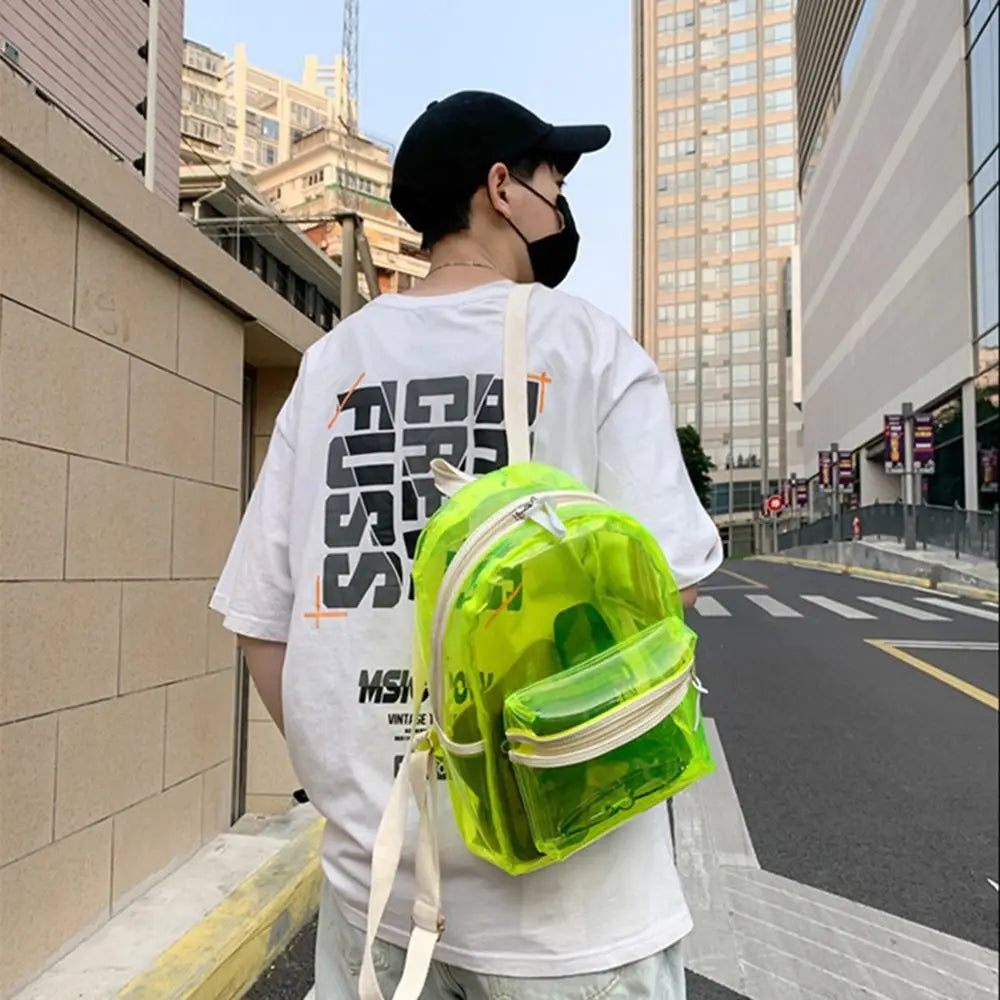 KYLETHOMASW  -  Large Capacity LED Lights Schoolbag Adjustable Straps Waterproof PVC Transparent Backpack Visible Multi-functional