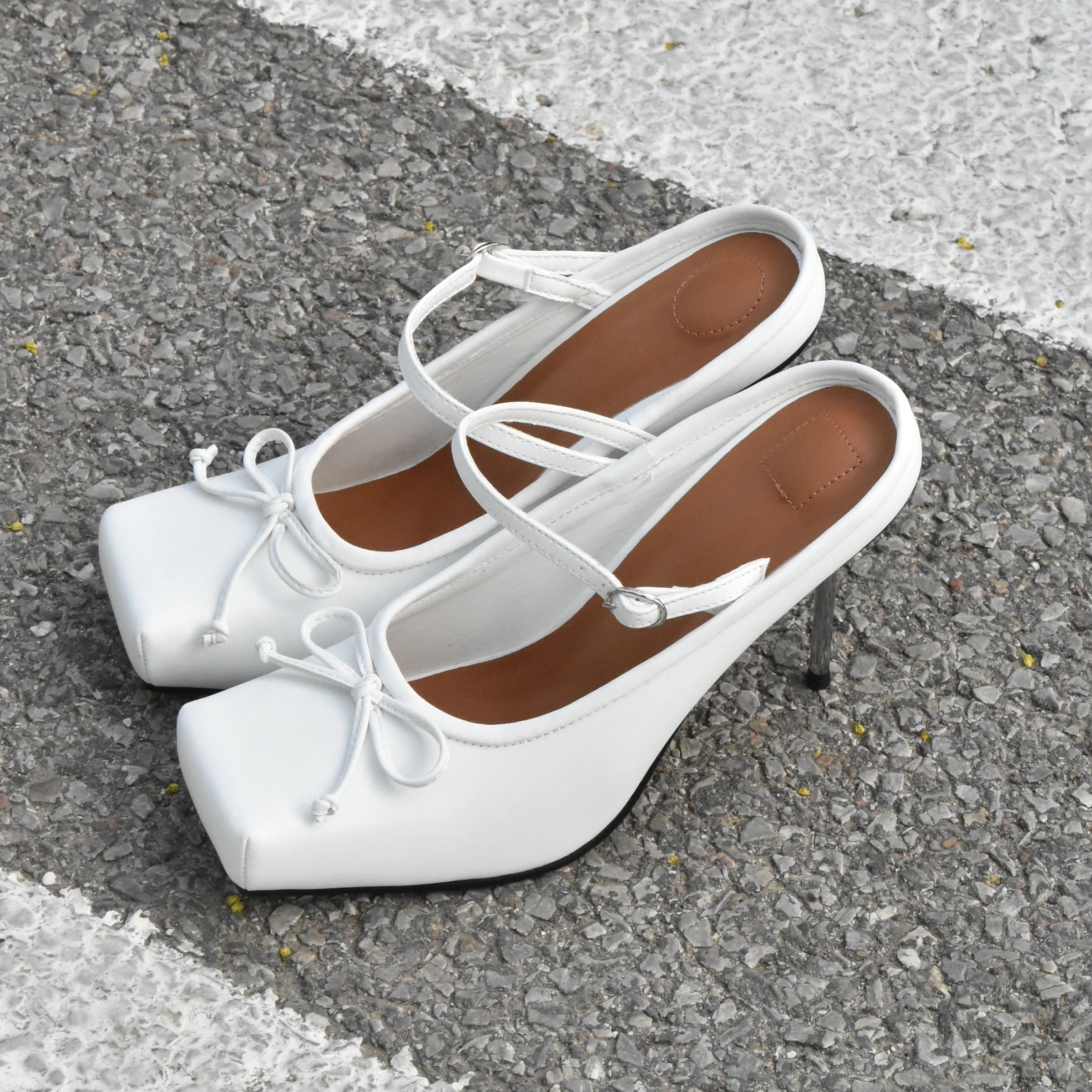 Kylethomasw Ballerinas Women's Shoes High Heels Mules Square Toe Slingback 39 Wedding White Summer Luxury Brand Shoes 2024 Women's Sandals