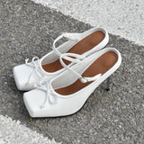Kylethomasw Ballerinas Women's Shoes High Heels Mules Square Toe Slingback 39 Wedding White Summer Luxury Brand Shoes 2024 Women's Sandals