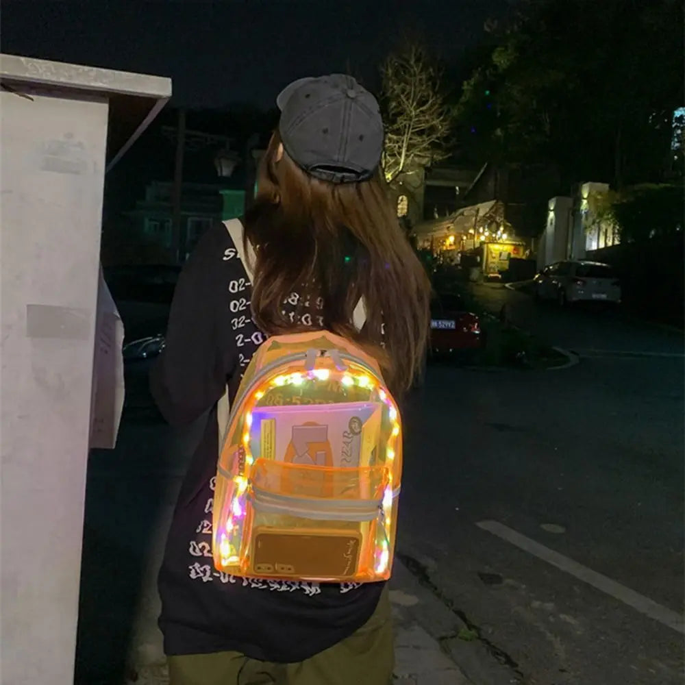 KYLETHOMASW  -  Large Capacity LED Lights Schoolbag Adjustable Straps Waterproof PVC Transparent Backpack Visible Multi-functional