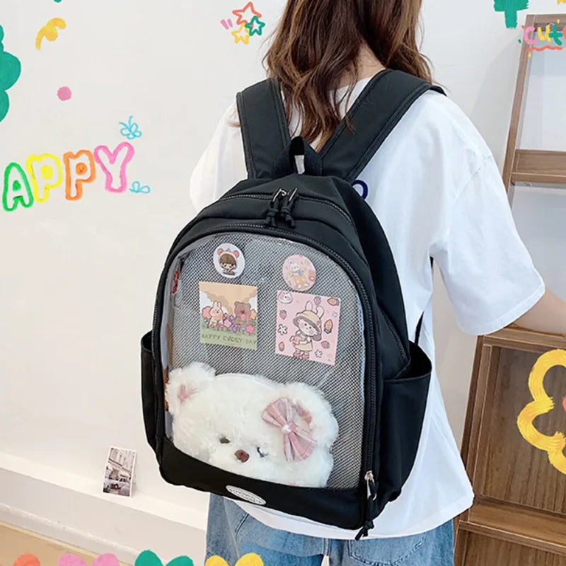 KYLETHOMASW  -  New Trendy Ita Backpacks Teenage Girls Transparent Canvas School Bag High-capacity Print Clear Rucksack  Bolsa Mujer 2025