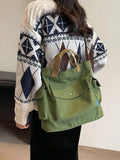 KYLETHOMASW  -  Canvas Solid Color Tote Bag, Large Capacity Multi-pocket Women's Shoulder Bag, College Style Middle School Student Crossbody Bag