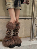 KYLETHOMASW  -  Leopard Print Calf Leg Covers Pile Socks Spicy Girl Rivet Leg Warmers Subculture Retro Slimming Fur Spliced Long Socks for Women