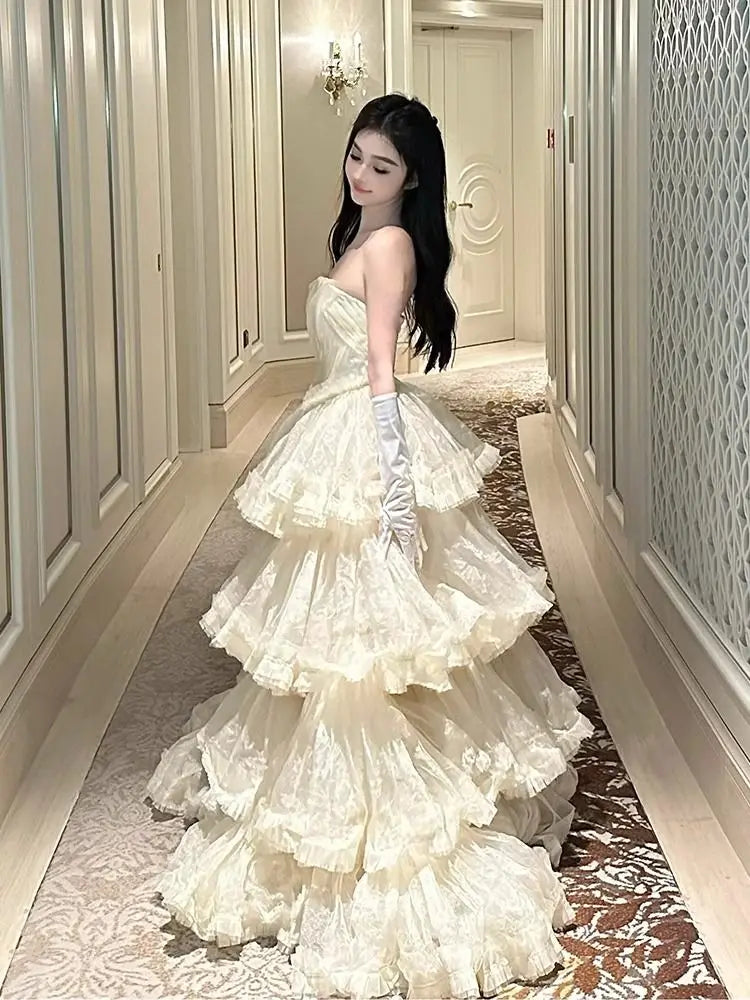 KYLETHOMASW  -  Princess Strapless Dress for Women High-end Luxury Bride Long Wedding Dress Banquet Toast Birthday Evening Dresses for Women
