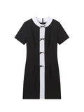 Kylethomasw  Summer Fashion Dresses Woman Trendy White Black O-Neck Short Sleeves Bow Decorate Zipper Female Elegant Mini Dress