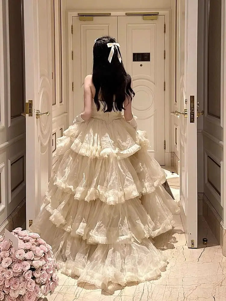 KYLETHOMASW  -  Princess Strapless Dress for Women High-end Luxury Bride Long Wedding Dress Banquet Toast Birthday Evening Dresses for Women
