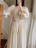 KYLETHOMASW  -  Cotton Embroidery French Languid U-Neck Ruffles Princess Nightgown Lace-up Vintage Fairy Night Dress Spring Pajamas Sleepwear