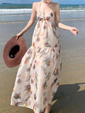 KYLETHOMASW  -  Elegant and Chic Women Summer Dress Halter Casual A-Line Beach Holiday Long Robe Sleeveless Female Clothes Vintage Vestidos