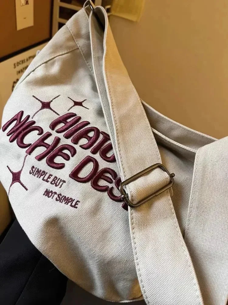 Kylethomasw Canvas Large Bag Capacity Shoulder Women Bag Embroidered Tote Crossbody Bags Female Street Fashion Shopping Messenger Bag 2024