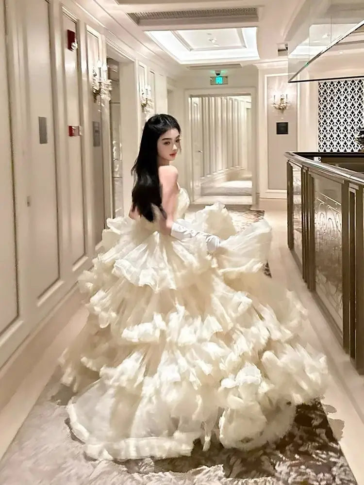 KYLETHOMASW  -  Princess Strapless Dress for Women High-end Luxury Bride Long Wedding Dress Banquet Toast Birthday Evening Dresses for Women