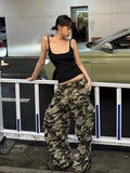 KYLETHOMASW  -  American Retro Punk Camouflage Pocket Cargo Pants Y2K High Street Hip Hop Loose Fashion Street Casual Straight Wide Leg Pants