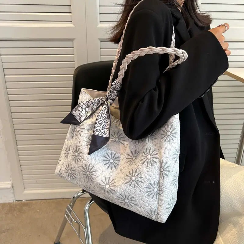 Kylethomasw Large Capacity Canvas Tote Bag New Fashion Bow Shoulder Bag School Bag for College Students Casual All Match Designer Bag
