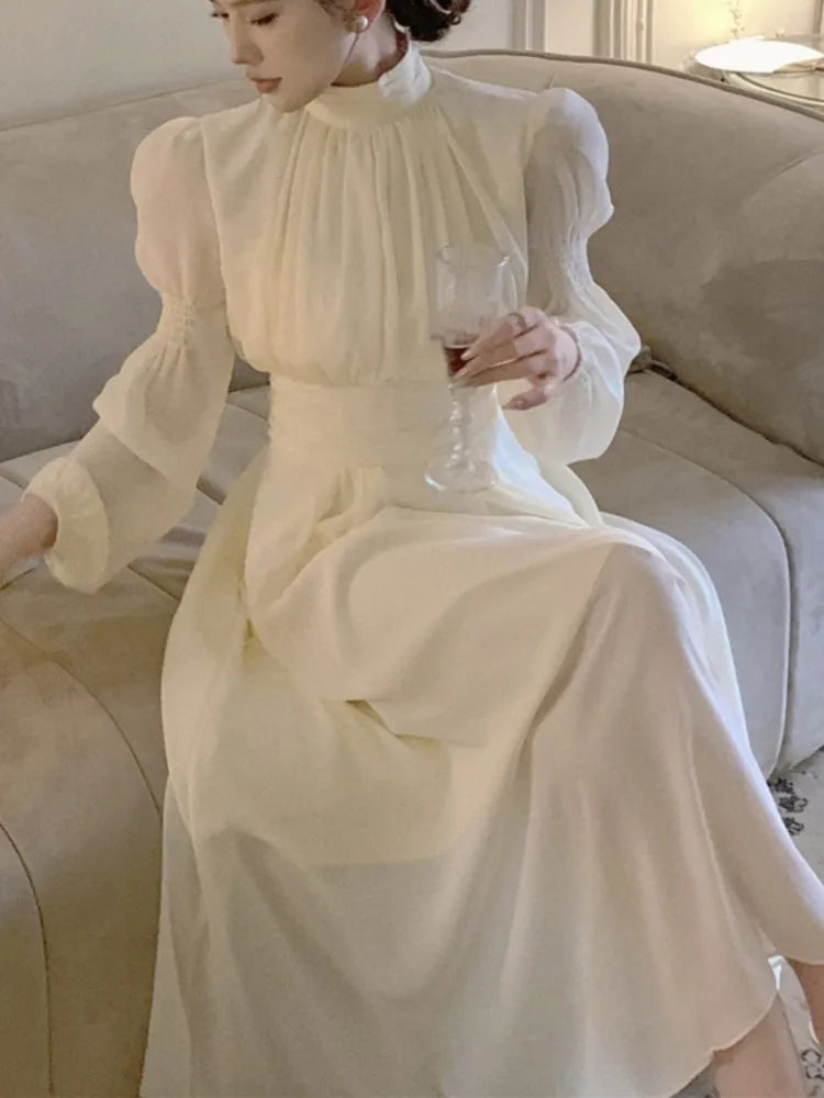 KYLETHOMASW  -  Fashion New Women Elegant Casual Long Dress Autumn Vintage A-Line Solid Party Birthday Dresses Female Clothes Robe Vestidos