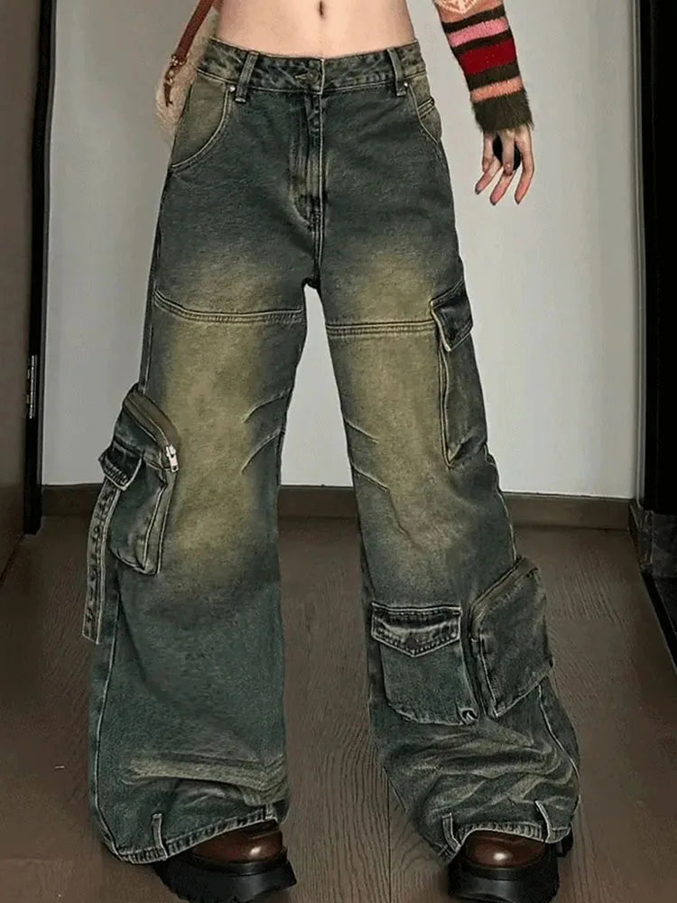 Kylethomasw Japanese Streetwear Fashion Trousers Baggy Cargo Pants Office Lady Wide Pants Casual Long Jeans Casual Vintage Cyber New Trend