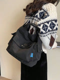 KYLETHOMASW  -  Canvas Solid Color Tote Bag, Large Capacity Multi-pocket Women's Shoulder Bag, College Style Middle School Student Crossbody Bag