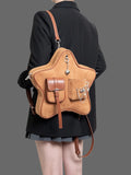 KYLETHOMASW  -  retro brown pentagram pendant brooch decoration multi-pocket double shoulder messenger bag casual backpack