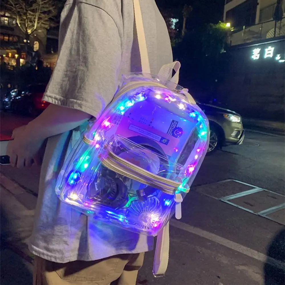 KYLETHOMASW  -  Large Capacity LED Lights Schoolbag Adjustable Straps Waterproof PVC Transparent Backpack Visible Multi-functional