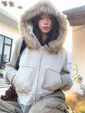 KYLETHOMASW  -   Fur Hooded Sweatshirts Women Loose Plush Winter Warm Daily 2025 OL New Chic Casual Streetwear All Match Coats