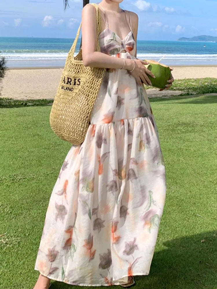 KYLETHOMASW  -  Elegant and Chic Women Summer Dress Halter Casual A-Line Beach Holiday Long Robe Sleeveless Female Clothes Vintage Vestidos