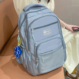 Kylethomasw Multi-pocket Big Woman Backpack Solid Color Boys Girls Campus Style Schoolbag For TeenageNylon Waterproof Travel Bag