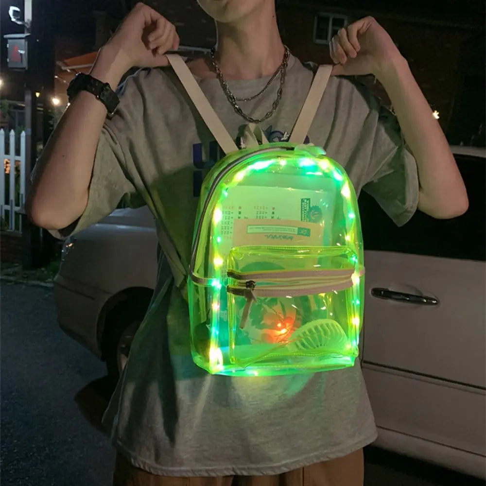 KYLETHOMASW  -  Large Capacity LED Lights Schoolbag Adjustable Straps Waterproof PVC Transparent Backpack Visible Multi-functional