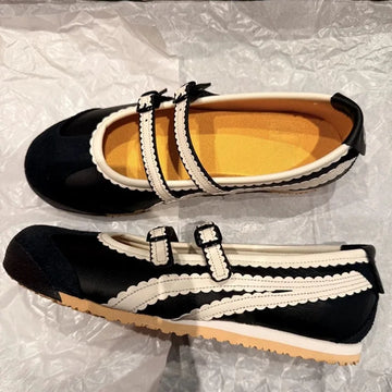 KYLETHOMASW  -  Vintage Round Toe Shallow Mouth Velcro Sports Flat Ballet Shoes Women Mary Jane Shoes German Training Shoes