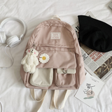 Kylethomasw  Girls School Bags for Teenagers Student Backpack Women Nylon Soft Patchwork Bookbag Teen Panelled Flowers Casual Schoolbag Black