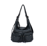 Kylethomasw Large Soft Casual Women Bags Functional Girl School Backpack PU Leather Bag Ladies Multi Pockets Messenger&Shoulder Bag