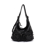 Kylethomasw Large Soft Casual Women Bags Functional Girl School Backpack PU Leather Bag Ladies Multi Pockets Messenger&Shoulder Bag