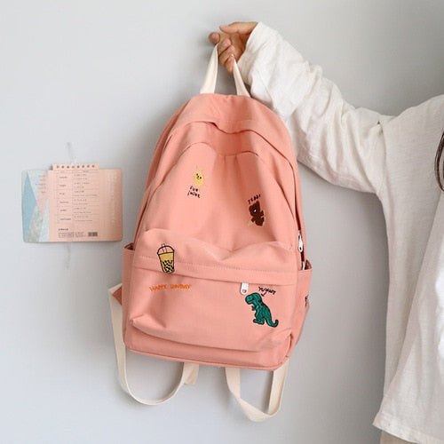 Kylethomasw Female Cute Embroidery Backpack Women Harajuku School Bag Teenage Book Ladies Backpack Kawaii College Student Girl Bags Fashion