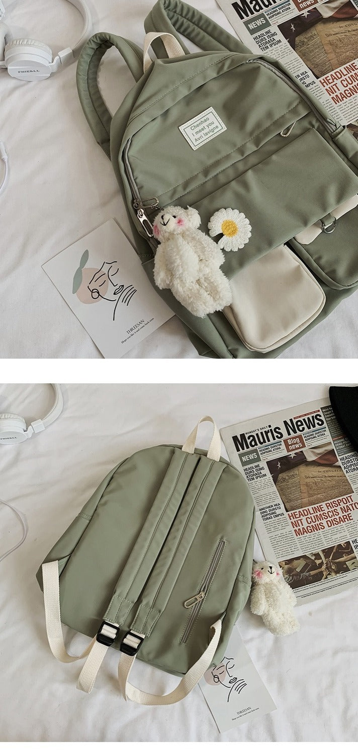 Kylethomasw  Girls School Bags for Teenagers Student Backpack Women Nylon Soft Patchwork Bookbag Teen Panelled Flowers Casual Schoolbag Black