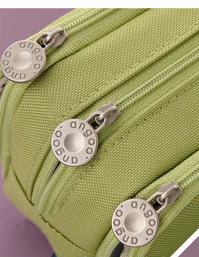 Large capacity canvas pencil case Three-layer solid color pencil bag School supplies storage bag Student stationery bag pen case