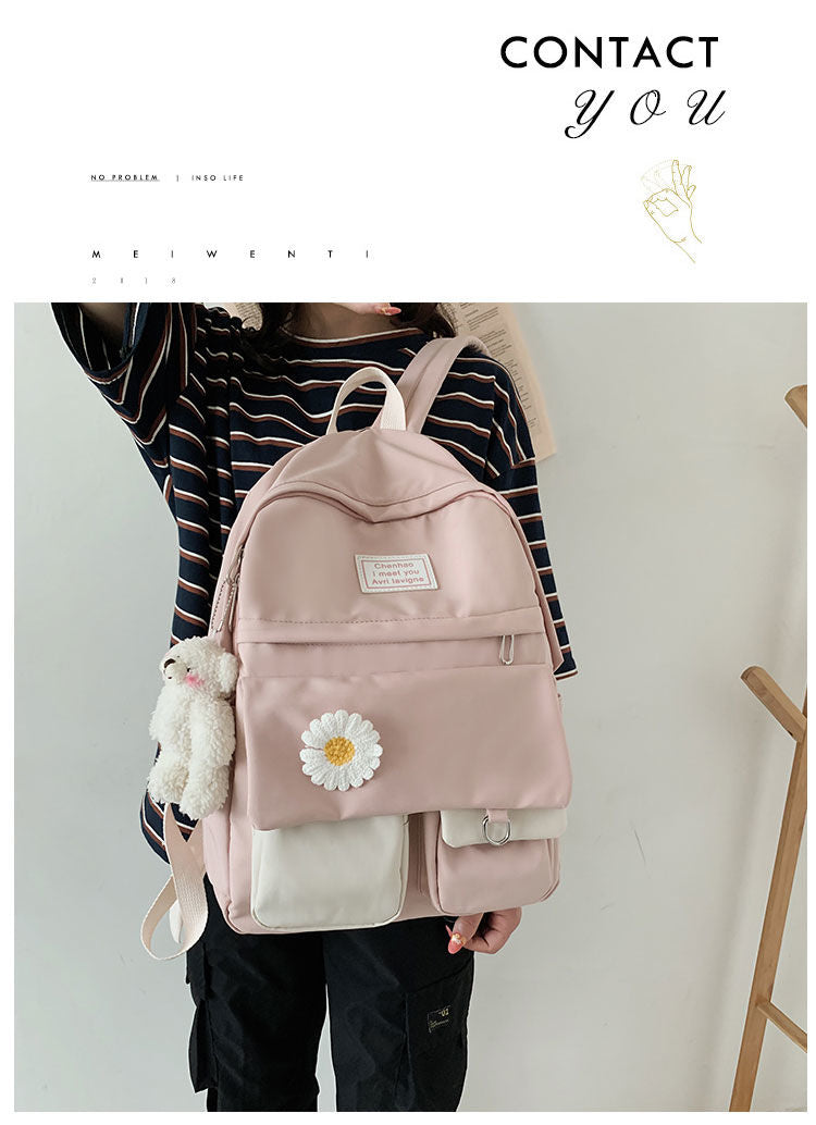Kylethomasw  Girls School Bags for Teenagers Student Backpack Women Nylon Soft Patchwork Bookbag Teen Panelled Flowers Casual Schoolbag Black