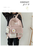 Kylethomasw  Girls School Bags for Teenagers Student Backpack Women Nylon Soft Patchwork Bookbag Teen Panelled Flowers Casual Schoolbag Black