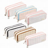 Large capacity canvas pencil case Three-layer solid color pencil bag School supplies storage bag Student stationery bag pen case